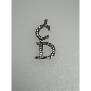 Authentic Christian Dior CD Crystal Rhinestone Pendant Monogram Silver-tone